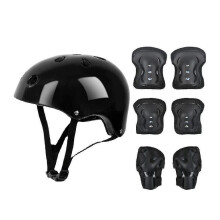 (negro) Juego de 7 piezas de equipo de protección para niños: casco, coderas, muñequeras y rodilleras