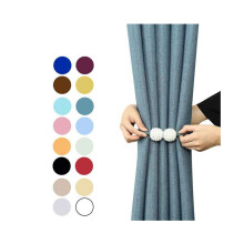 2-Pack Gray Magnetic Curtain Tie Backs with Pearl Ball Knitted Rope - Easy Install, No-Hook Holdbacks