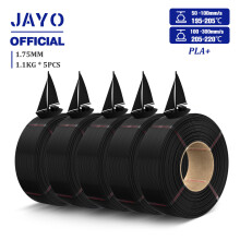 JAYO 3D-Drucker Filament, PLA Plus Nachfüllfilament 1,75 mm, Schwarz, 5 Rollen