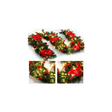 (Red) Christmas Garland LED Lights Up Xmas Wreath Fireplace Door Decor 9FT