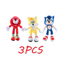 (Red+Yellow+Blue) Sonic The Hedgehog Knuckles Silver Tails Stuffed Teddy Bear Toy