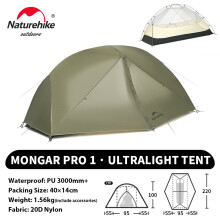 Naturehike Mongar Pro UL Campingzelt, 20D Nylon, grün, für 1 Person, wasserdicht für Wandern und Bergsteigen