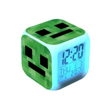 (groen) Minecraft wekker met LED-nachtlampje, cadeaustijl F