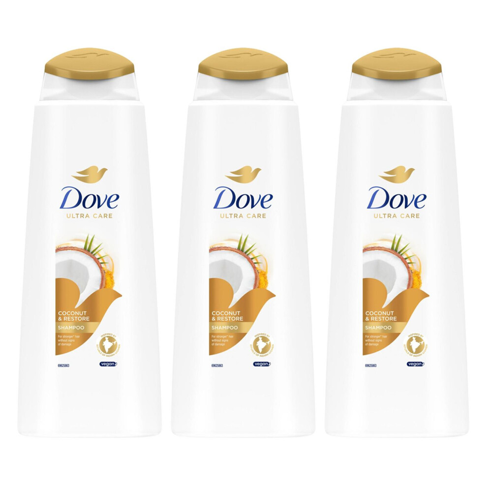 Dove Ultra Care Shampoo - Coconut & Restore 3X400 Ml, Bio Restore Technology
