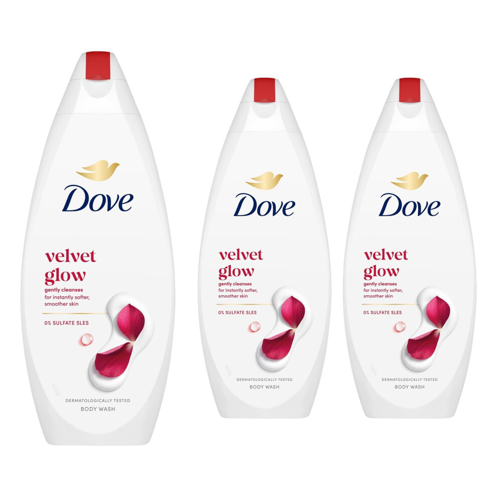 Dove Velvet Glow Body Wash 3 Pack, 0% Sulfate Sles Shower Gel, 225Ml
