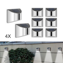Four LED solar garden wall fence lights outdoor terrace wall lights