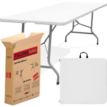 Mesa de catering dobrável e portátil, 180x70x74 cm, para 6 pessoas e 150kg, resina e aço, exterior e interior