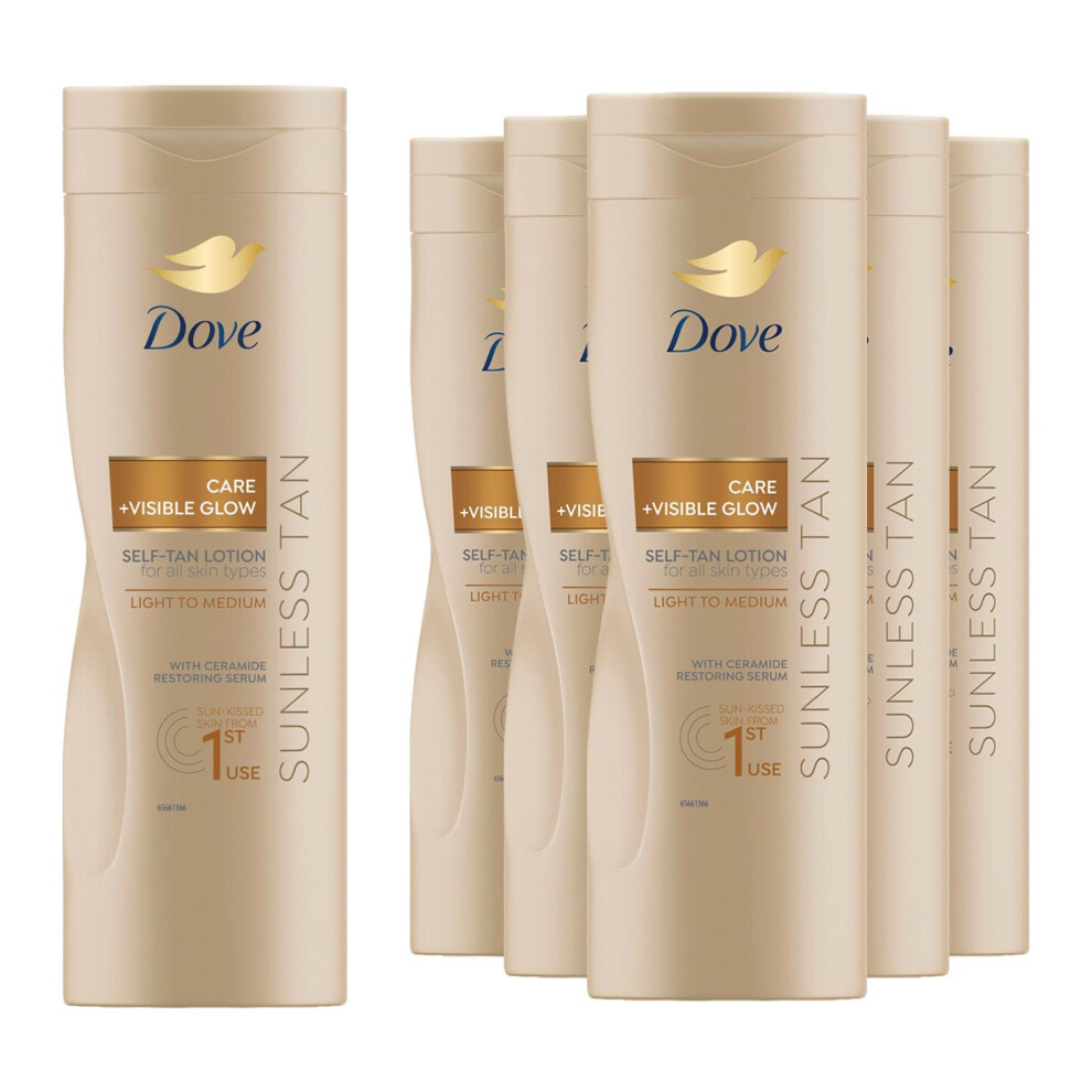 Dove Visible Glow Self-Tan Lotion Nourishing Care Light To Medium Skin, 4X400ml