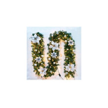 (Silver) 9FT Christmas Garland LED Lights Up Xmas Wreath Fireplace Door Decor