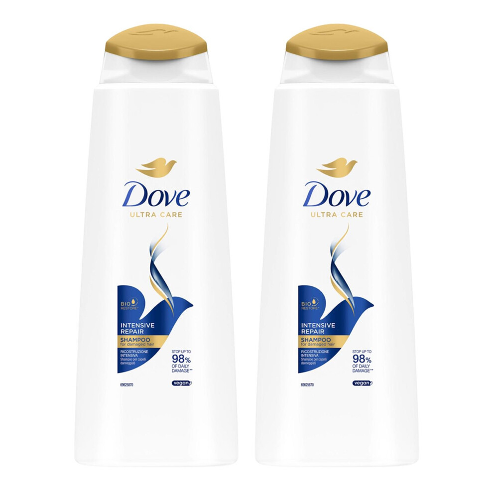 Dove Ultra Care Shampoo - Intensive Repair 2X400 Ml, Bio Restore Technology