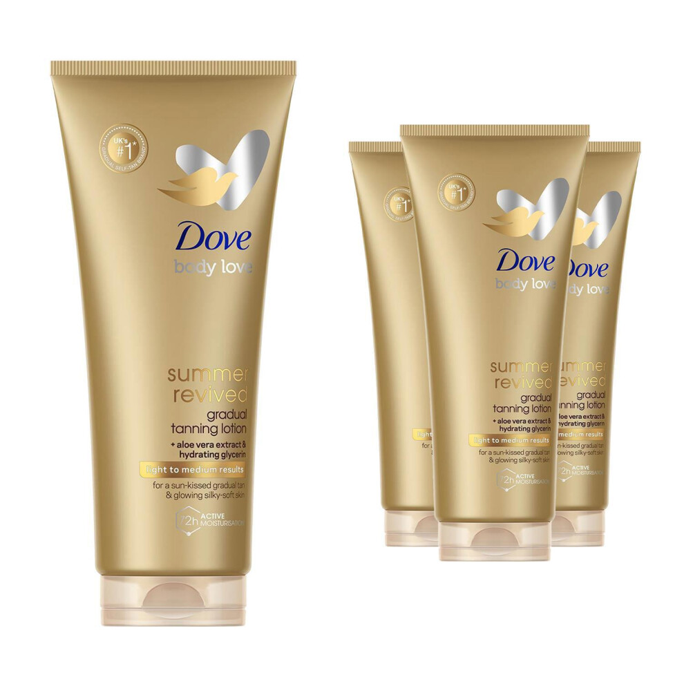Dove Summer Revived Tanning Lotion 200Ml 4 Pack, Light To Medium Sunkissed Glow