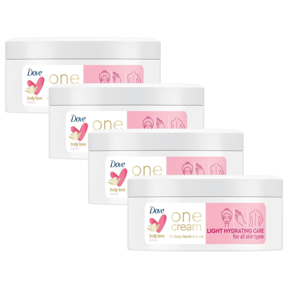 Dove Light One Cream Hydrating Care 250Ml, Face Hands & Body For All Skin 4 Pack