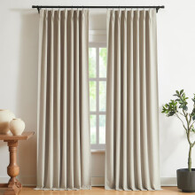 Vision Home, Cortinas opacas fruncidas, mistura de linho, isolamento térmico, arena, 101 cm x 305 cm, conjunto de 2