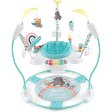 COSTWAY Centro de Atividades Zoológico para Bebés, Saltador com Altura Ajustável e Bandeja de Música, Azul