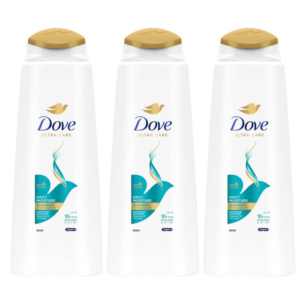 Dove Ultra Care Shampoo - Daily Moisture 3X400 Ml, Bio Restore Technology - Image 2