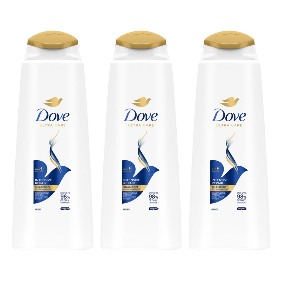 Dove Ultra Care Shampoo - Intensive Repair 3X400 Ml, Bio Restore Technology