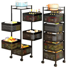 All Home Basics Carrinho Auxiliar de Cozinha com Rodas, 5 Cestos de Metal, Preto, 28x28x95 cm