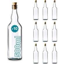 Conjunto de 10 garrafas de vidro de 500 ml com rolha de cortiça para bebidas espirituosas e cocktails