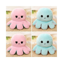 (Pink&Light Blue) Reversible Octopus Plush Toys Double-sided Flip Octopus Happy Sad Doll Kids Gift