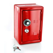 (Rood) Nieuwe veilige metalen geldkluis voor spaargeld, stortingen en contant geld, spaarbox met 2 sleutels