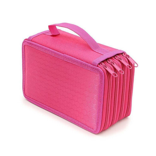 (Rose Red) 72 Slot Pencil Case Organizer Foldable Pen Storage Box Bag 4Layer Large Capacity