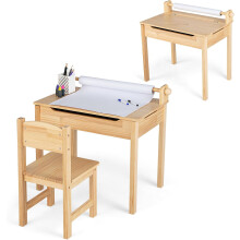 LIFEZEAL conjunto de secretária e cadeira infantil com tabuleiro dobrável, rosa e branco, MDF e madeira