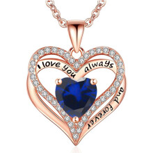(September【Dark Blue Diamond】, Rose gold) S925 Sterling Silver Double Layer Eternal Heart Necklace, Fashion Versatile Pendant for Women