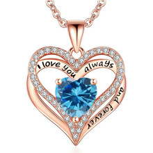 (December【Lake Blue Diamond】, White gold) S925 Sterling Silver Double Layer Eternal Heart Necklace, Fashion Versatile Pendant for Women