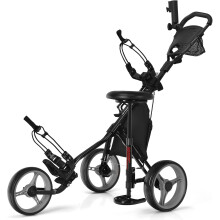 COSTWAY Carro de Golf Dobrável, 3 Rodas, 4 Posições de Altura Ajustáveis, com Assento, Porta Guarda-chuva e Freio
