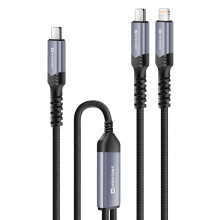 Swissten 5A Synchro ja 2-in-1 USB-C - USB-C ja Lightning latauskaapeli 100W 1,5 m