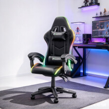 RGB LED Gaming Chair Leather Ergonomic Adjustable Recliner Black