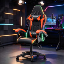 RGB LED Gaming Chair Leather Ergonomic Adjustable Recliner Red
