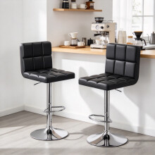 Swivel Bar Stool With Backrest Padded Waterproof PU Leather Black