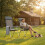 Lot de 2 Chaises de Camping Pliables, Structure Acier, Motif Feuille, Blanc 1