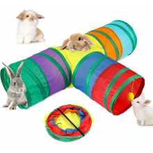 Collapsible Rabbit Tunnel and Tube, 3-Way Small Animal Hideaway Toy for Rabbits, Guinea Pigs and Kittens