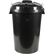 Cofan cubo de lixo, 100 litros, preto, polipropileno, com tampa e pegas de metal
