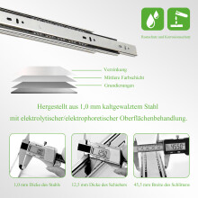 Schubladengleitschienen, 15 Paare, 350mm, Kaltgewalzter Stahl, Kugellager, für Möbel