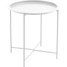 Acomoda Textil, mesa de centro redonda, metal, dobrável, com bandeja extraível, 47x51 cm, branco