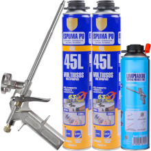 Kit de Espuma de Poliuretano, conjunto de 2 frascos de 750ml, pistola de aplicação e 1 limpador de 500ml, para selagem e isolamento