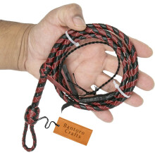 Látigo de couro mini, 91 cm, cores vermelho e preto e castanho, com 8 tranças sobrepostas