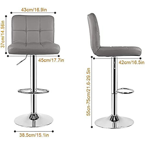 Swivel Bar Stool With Backrest Padded Waterproof PU Leather Grey 1