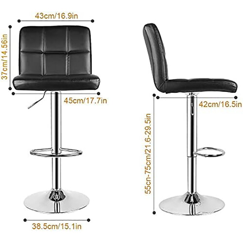 Swivel Bar Stool With Backrest Padded Waterproof PU Leather Black 1