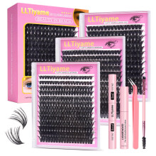 728Pcs Fluffiga Fransar Cluster Kit Förlängningar Eyelash Kit med Bond&Seal 60D+80D+100D