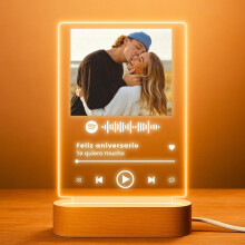 Lâmpada ou Placa Spotify Personalizada, com Foto e Música, Metacrilato, com Base de Madeira e LED