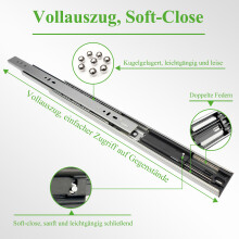 Schubladenführungsschiene, 450mm, Soft-Close, Kaltgewalzter Stahl, 2er-Set für Küche und Bad