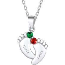 FindChic colar de pé de bebé, prata de lei S925, com pedra de nascimento e gravura personalizada