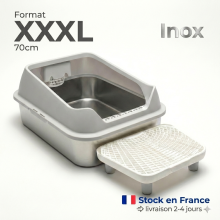 ZOOPARK Bac à Litière XXL, 70x50x30cm, Acier Inoxydable 304, Parois Hautes Anti-Projection, Pour Grands Chats
