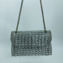 (Silver) New Elegant Chain Top-Handle Party Bag, Rhinestone Women Shoulder Crossbody Mini Evening Purse