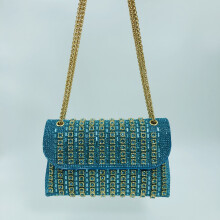(Peacock blue) New Elegant Chain Top-Handle Party Bag, Rhinestone Women Shoulder Crossbody Mini Evening Purse