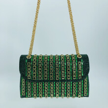 (Green) New Elegant Chain Top-Handle Party Bag, Rhinestone Women Shoulder Crossbody Mini Evening Purse